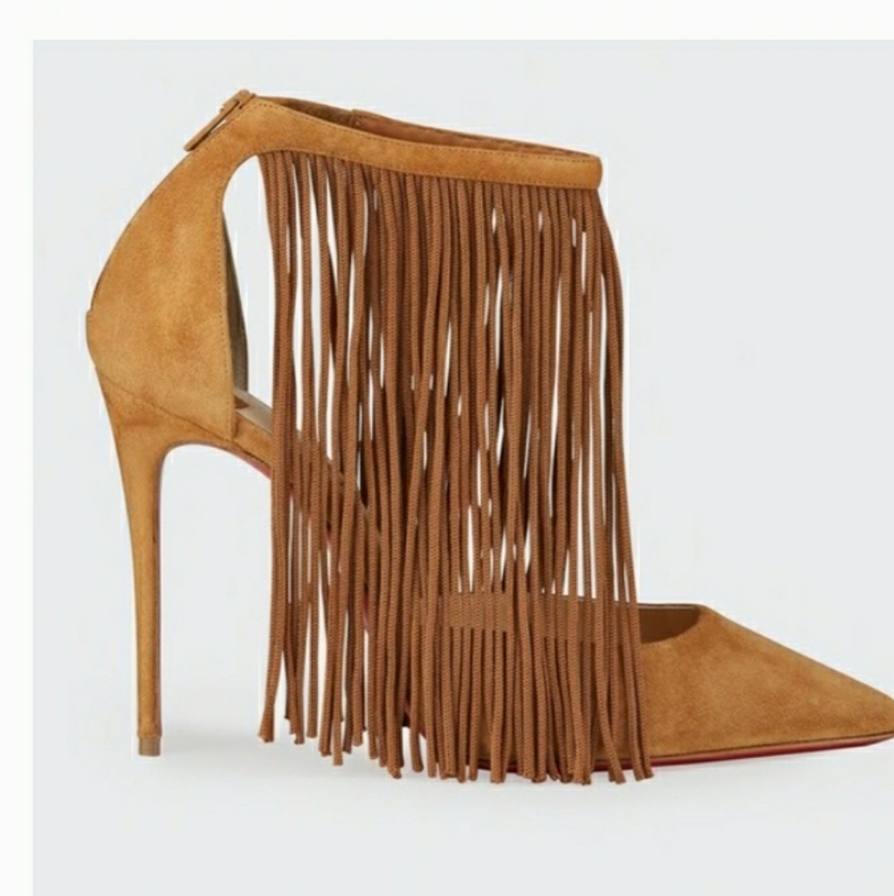Christian Louboutin Suede Fringed Cafe Courtain 100 Pumps